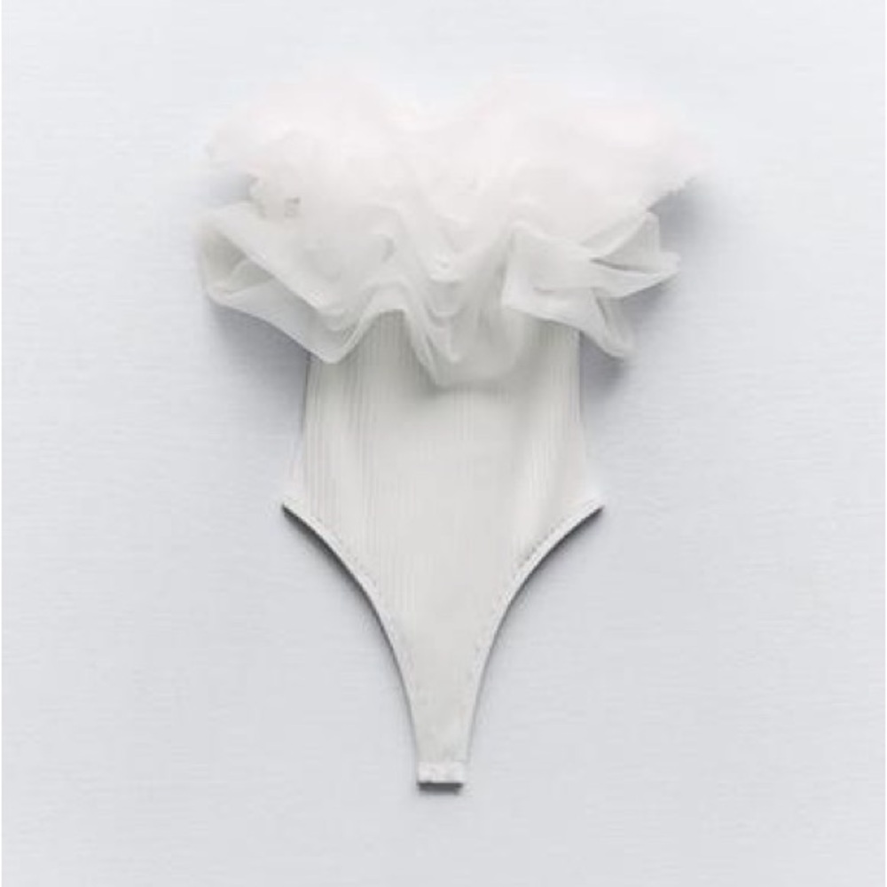 Zara Cream Ruffle Strap Bodysuit - Picture 3 of 4